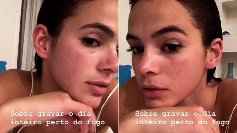 Bruna Marquezine mostrou as bochechas coradas após passar o dia gravando perto do fogo - Foto: Reprodução/ Instagram