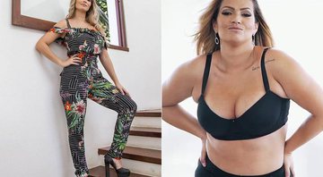 Fani Pacheco atualmente, com 60 quilos, e em campanha de moda plus size, na época em que havia engordado - Foto: Reprodução/ Instagram