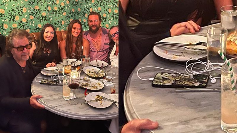 Al Pacino usa proteção do celular curiosa em jantar com o ator Jason Momoa e outros amigos - Foto: Reprodução / Instagram