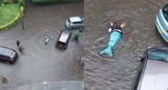 Mulher é flagrada nadando durante enchente usando cauda de sereia - Foto: Reprodução / Facebook