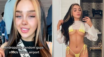 Alaska Clarke disparou nudes para pessoas aleatórias no aeroporto - Foto: Reprodução/ TikTok@alaska_clarke e Instagram@alaskaclarke_