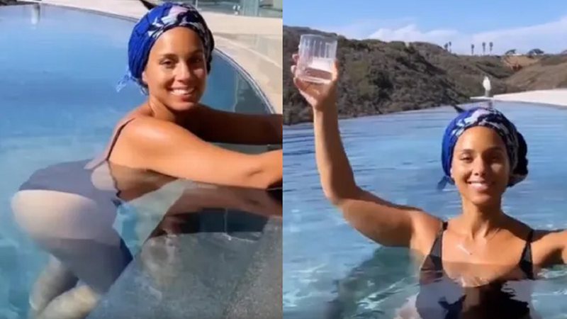 Alicia Keys comemora sucesso de 'Girl on Fire' na piscina de mansão milionária - Foto: Reprodução / Instagram