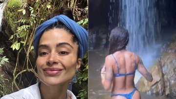 Aline Campos mostrou trilha e banho de cachoeira em vídeo