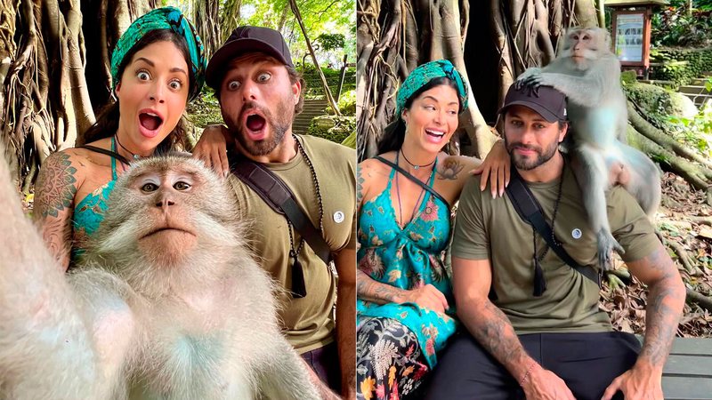 Aline Campos e Jesus Luz divertiram seguidores ao mostrar selfies com macacos - Foto: Reprodução/ Instagram@soualinecampos