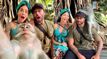 Aline Campos e Jesus Luz divertiram seguidores ao mostrar selfies com macacos - Foto: Reprodução/ Instagram@soualinecampos