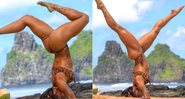 Aline Riscado mostrou equilíbrio e força ao fazer posturas de yoga na praia - Foto: Reprodução/ Instagram