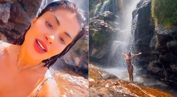 Aline Riscado mostrou banho de cachoeira e recebeu elogios na web - Foto: Reprodução/ Instagram