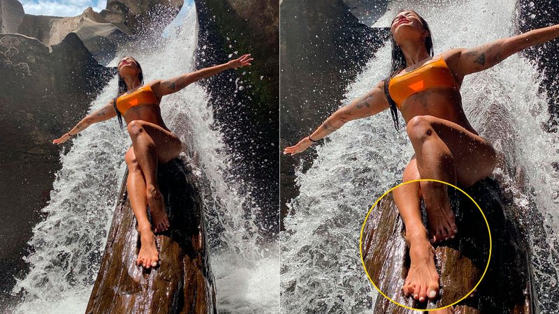 Aline Riscado posou de biquíni em cachoeira e pé de bailarina chamou a atenção - Foto: Reprodução/ Instagram