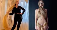 Alona Kravchenko posou nua com o cabelo cobrindo o corpo - Foto: Reprodução/ Instagram@alona__kravchenko e @aleksandrparasich