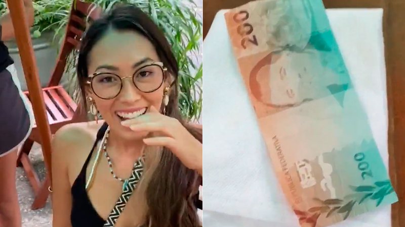 Ana Hikari tentou pagar restaurante com nota falsa com rosto de Tony Ramos - Foto: Reprodução/ Twitter@_anahikari