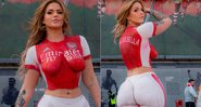 Arabella Mia pintou o corpo com o uniforme do Arsenal e foi para frente do estádio - Foto: Reprodução/ Instagram@greengirlbella