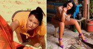 Ariadna em prova de No Limite e no ensaio para a SpicyFire - Foto: Reprodução/ TV Globo e Donni Rodrigues