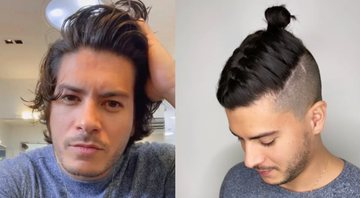 Ator raspou as laterais do cabelo e deixou o visual em estilo "coque samurai" - Reprodução/Instagram/@arthuraguiar/@ezequielblanc