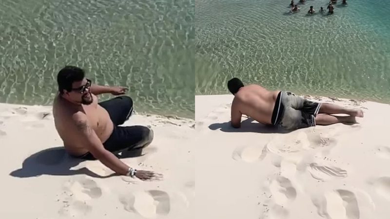 Babu Santana rola na areia e se diverte durante viagem aos Lençóis Maranhenses - Foto: Reprodução / Instagram
