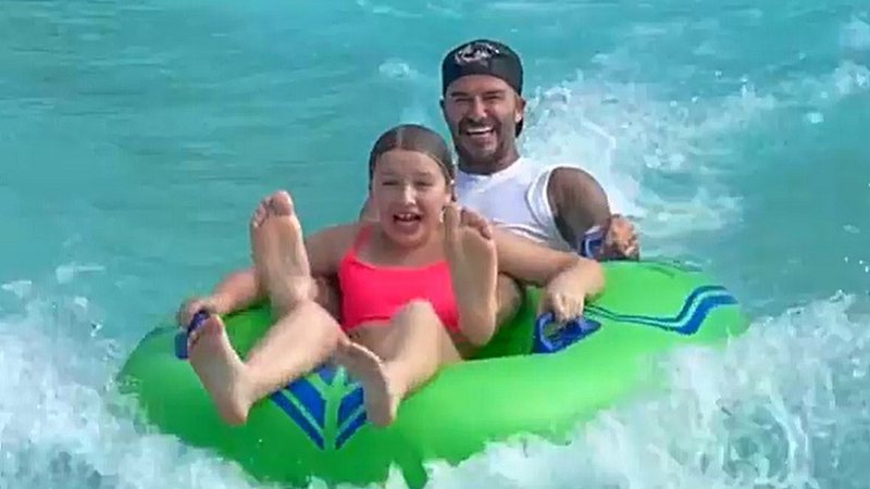 David Beckham com a filha em um parque aquático de Miami, Estados Unidos - Foto: Reprodução / Instagram