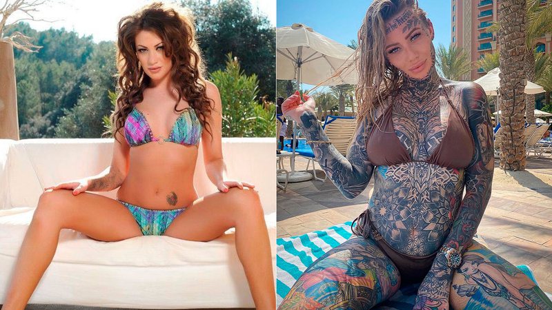 Becky Holt antes e depois de ter 95% do corpo coberto por tatuagens - Foto: Reprodução/ Instagram@becky_holt_bolt
