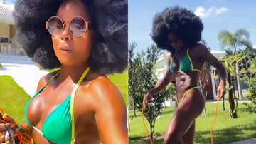 Adriana Bombom exibiu corpo musculoso usando biquíni do Brasil