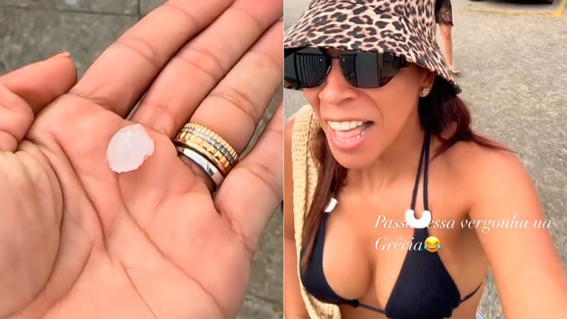 Belle Silva foi surpreendida por chuva de granizo em praia na Grécia - Foto: Reprodução/ @bellesilva