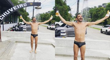 Caio Blat toma banho de chuveiro na rua apenas de cueca - Foto: Reprodução / Instagram