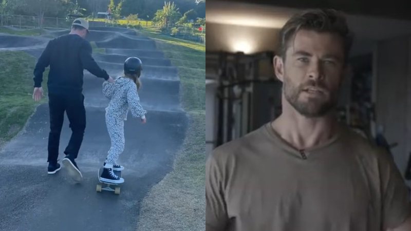 Ator Chris Hemsworth ajuda sua filha a andar de skate - Foto: Reprodução / Instagram @chrishemsworth
