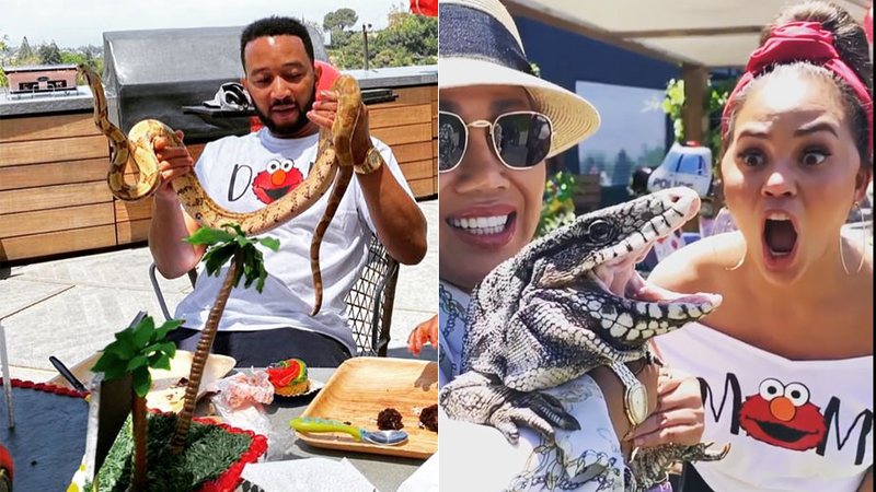 John Legend e Chrissy Teigen fizeram festa com cobra, lagarto e tartaruga para o filho - Foto: Reprodução/ Instagram