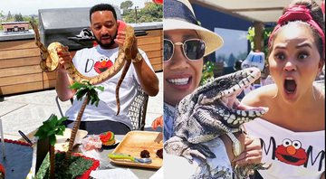 John Legend e Chrissy Teigen fizeram festa com cobra, lagarto e tartaruga para o filho - Foto: Reprodução/ Instagram