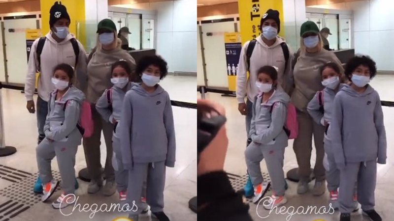 Dani Souza, Dentinho e filhos posam para fotos no aeroporto - Foto: Reprodução / Instagram@dani_souza_