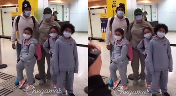 Dani Souza, Dentinho e filhos posam para fotos no aeroporto - Foto: Reprodução / Instagram@dani_souza_