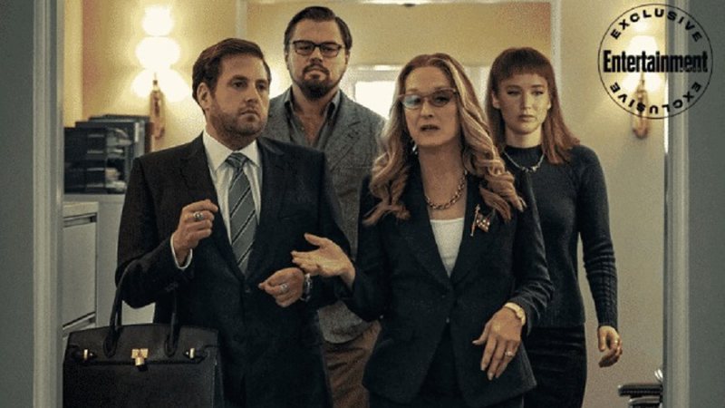Jonah Hill, Leonardo DiCaprio, Meryl Streep e Jennifer Lawrence em cena do filme - Foto: Reprodução / Netflix
