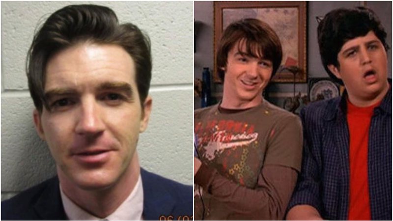 Drake Bell em foto tirada na delegacia ao ser preso e em cena de "Drake e Josh" - Foto: Reprodução / Delegacia do condado de Cuyahoga / Nickelodeon