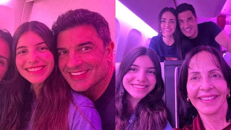 Edu Guedes publicou fotos com a namorada, a filha e a mãe dentro de avião - Foto: Reprodução / Instagram