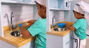 Influenciadora mostrou o filho, Lucas, brincando com o presente nas redes sociais - Reprodução / Instagram @evelynregly