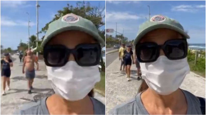Fátima Bernardes grava vídeo enquanto caminhava à beira da praia - Foto: Reprodução / Instagram