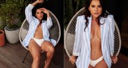 Gizelly Bicalho posou de calcinha com o paletó aberto e recebeu elogios - Foto: Reprodução/ Instagram@gizellybicalho