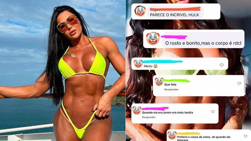 Gracyanne Barbosa mostrou xingamentos que recebe por seu musculosa - Foto: Reprodução/ Instagram@graoficial