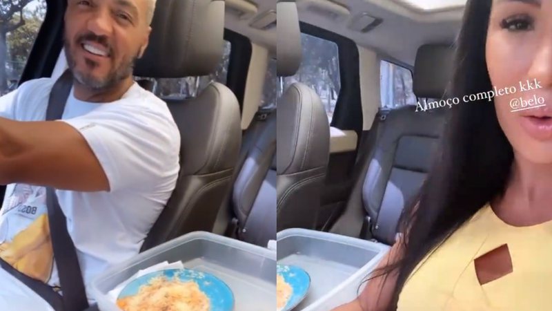 Os dois levaram potes e pratos dentro do carro e comeram no trânsito - Reprodução/Instagram