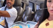 Os dois levaram potes e pratos dentro do carro e comeram no trânsito - Reprodução/Instagram