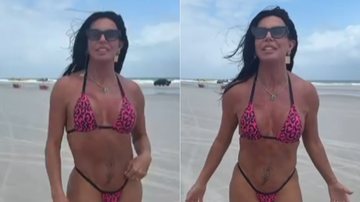 Gretchen mostrou resultado de harmonização de bumbum ao posar de fio-dental na praia