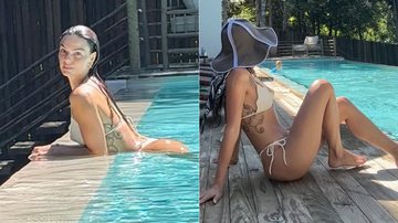 Isis Valverde exibiu tatuagem ao posar de biquíni na piscina