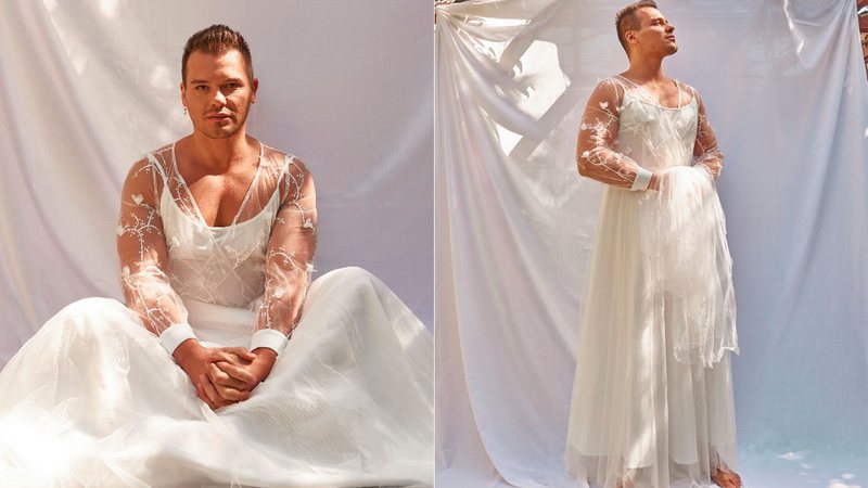 Israel Cassol posou vestido de noiva e defendeu “momento glamour” para homens - Foto: CO Assessoria