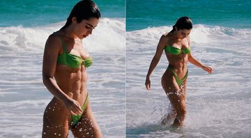 Jade Picon chamou a atenção por abdômen sarado em dia de praia - Foto: Reprodução/ Instagram@jadepicon e @mateusyashi