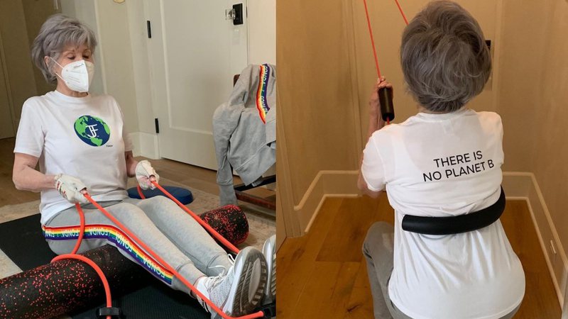 Jane decidiu improvisar uma academia em casa para se exercitar - Reprodução/Instagram