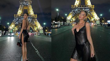 Modelo surgiu usando um vestido glamuroso enquanto "desfilava" na rua da cidade de Paris - Reprodução / Instagram @jesshunt2