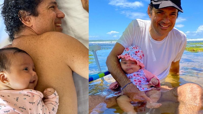 Jorge levou a filha caçula pela primeira vez à praia e compartilha registro nas redes sociais - Reprodução/Instagram