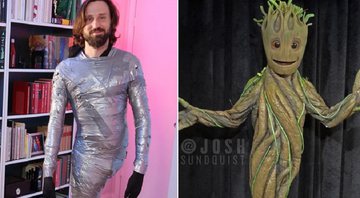 Josh Sundquist antes e depois da fantasia de Groot para o Halloween - Reprodução/Instagram