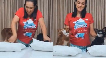 Julia Claudenari fez o desafio da farinha com seus cães e gerou revolta na web - Reprodução/ Instagram