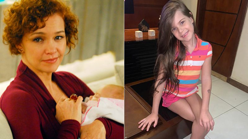 Larissa Cunha Ribeiro ainda bebê no colo de Júlia Lemmertz e em foto atual - Foto: TV Globo/ Matheus Cabral e Arquivo Pessoal