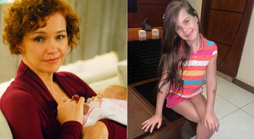 Larissa Cunha Ribeiro ainda bebê no colo de Júlia Lemmertz e em foto atual - Foto: TV Globo/ Matheus Cabral e Arquivo Pessoal