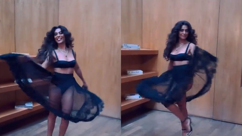 Juliana Paes aparece dançando em bastidores de ensaio usando saia transparente - Foto: Reprodução / Instagram @julianapaes
