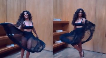 Juliana Paes aparece dançando em bastidores de ensaio usando saia transparente - Foto: Reprodução / Instagram @julianapaes